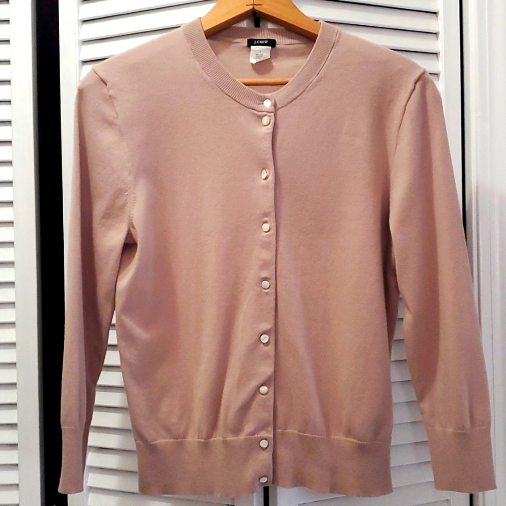 J Crew crew neck cardigan size L Tan button down front sweater
